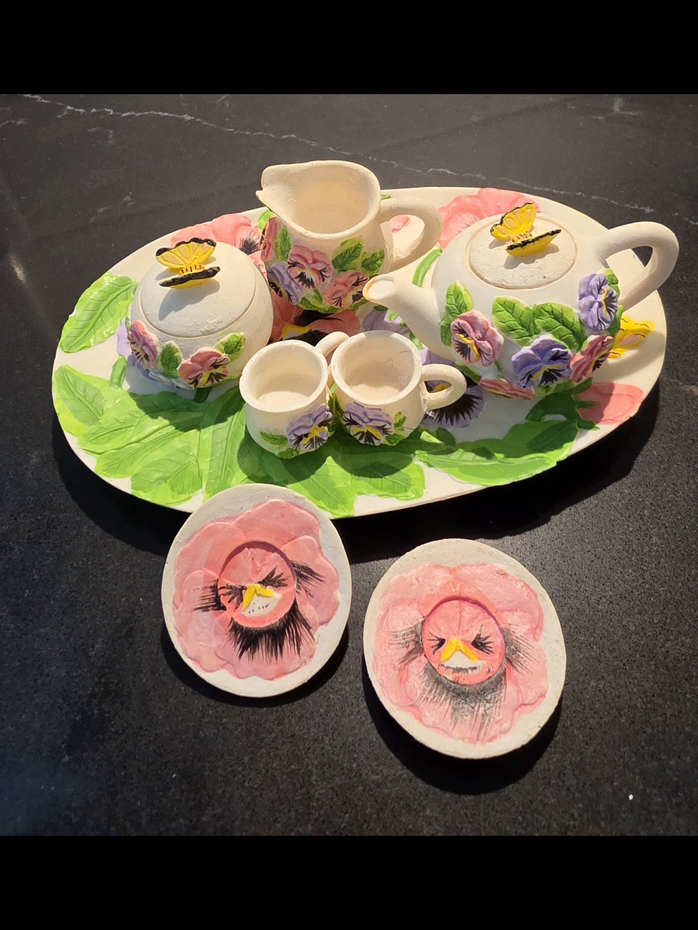 10 Pc Vintage 1990s Miniature Butterfly Ceramic Tea Set